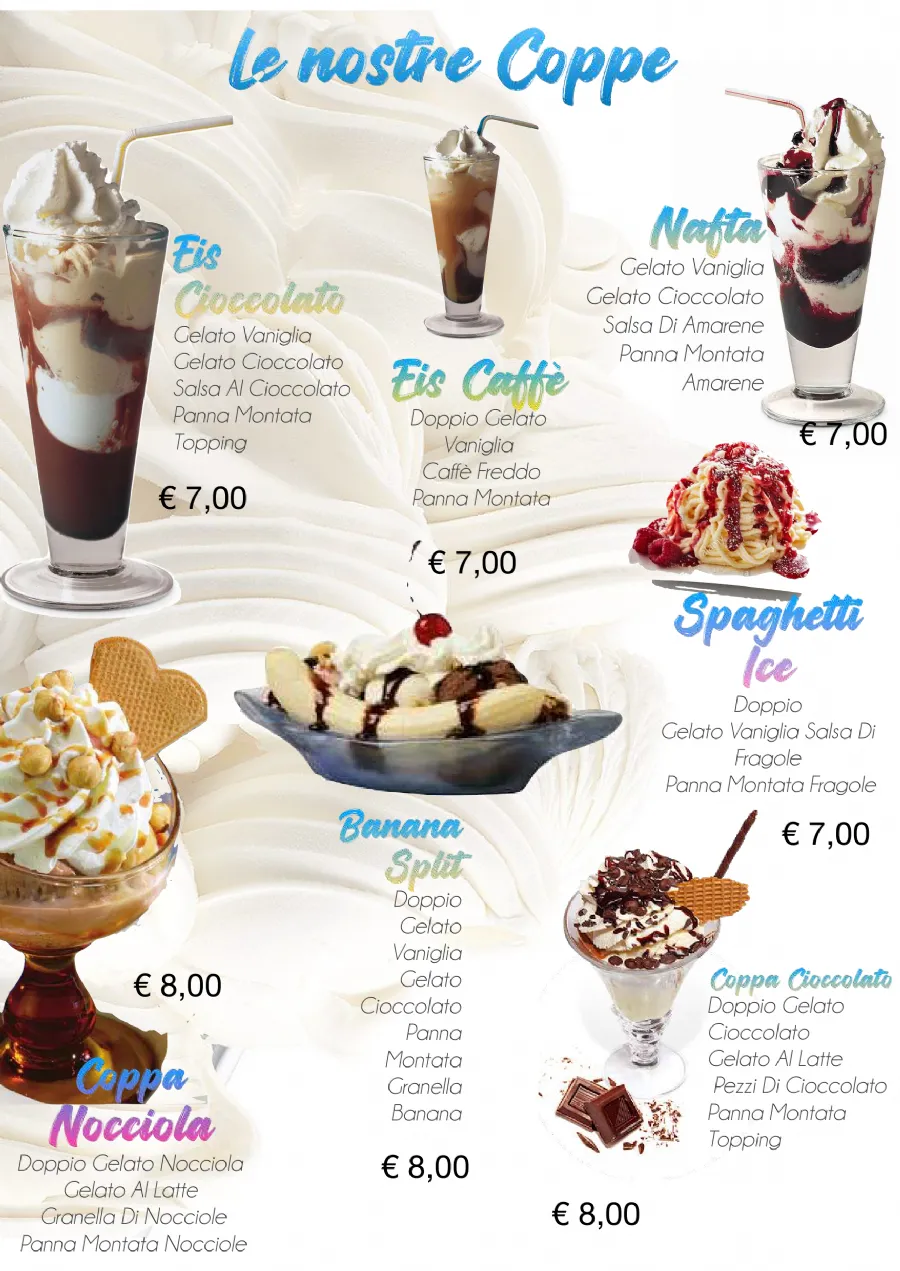 Listino online : Menu Listino prezzi  Bar Maja Bibione